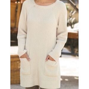 Soft Surroundings Chenille Patch‎ Pocket Crewneck Tunic Sweater 39652 , Ivory PM